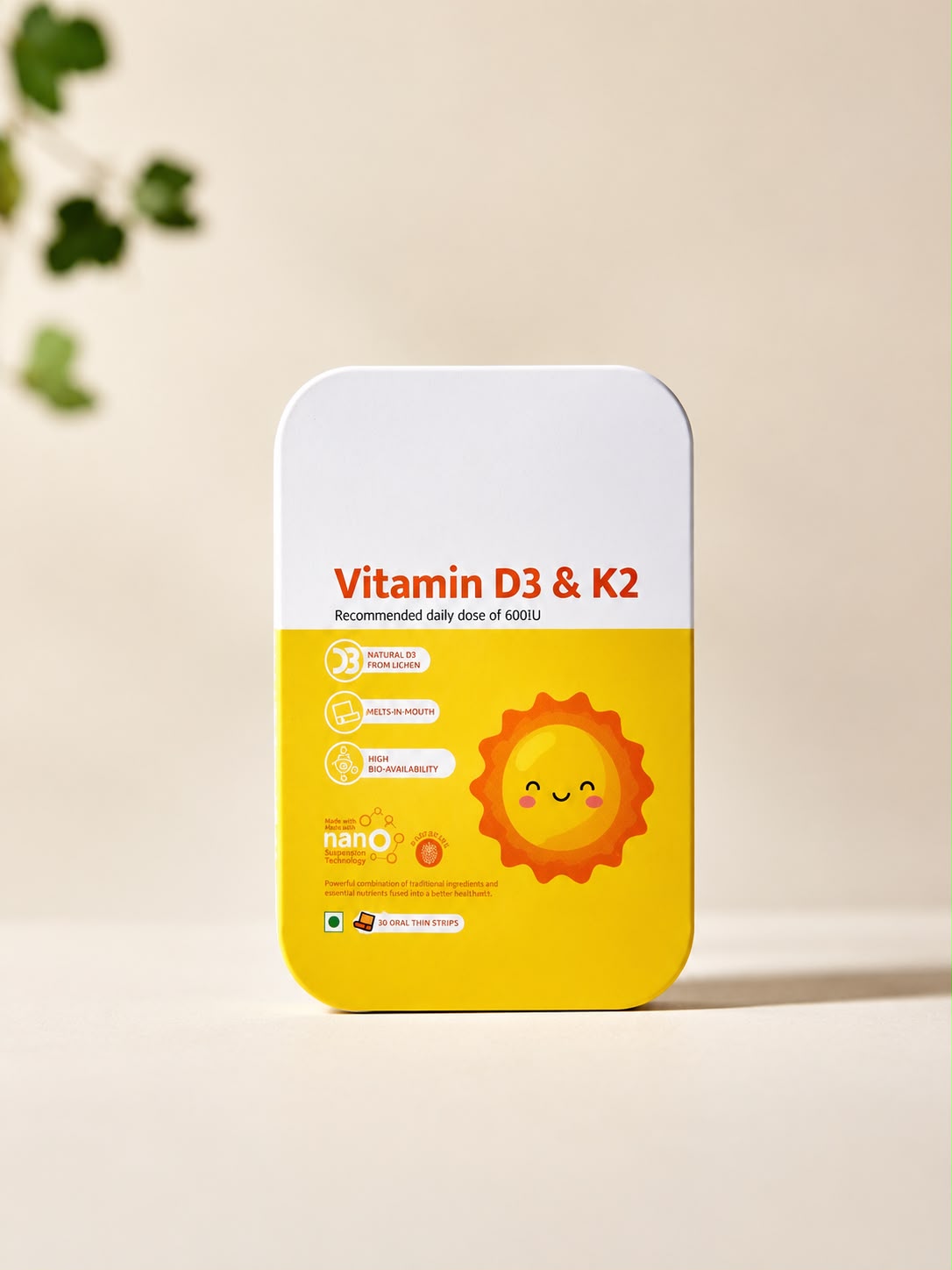 Qualmed Health Sciences Vitamin D3 and K2 oral thin film pack with 30 raspberry-flavoured strips